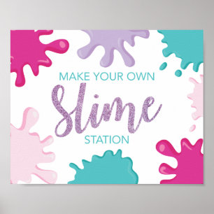 Poster Panneau de fête d'anniversaire Slime rose faites v