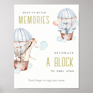 Poster Panneau de Fête de Bébé en Bloc Décoré d'Animaux e