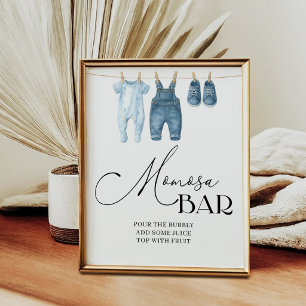 Poster Panneau de Fête de Bébé en Jean Bleu Denim Momosa