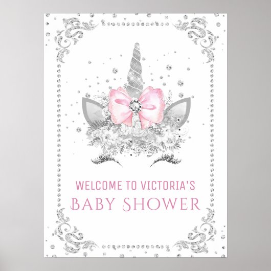 Poster Panneau de Fête de Bébé Licorne (Devant)