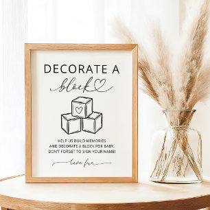 Poster Panneau de fête de bébé minimaliste Décore un bloc