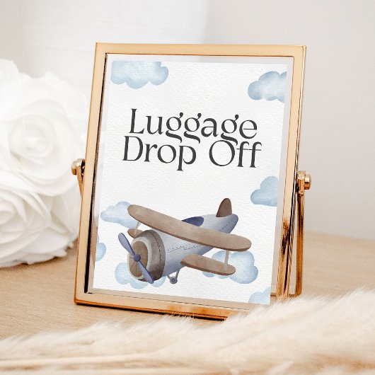 Poster Panneau de fête de dépôt de bagages d'avion bleu v