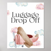 Poster Panneau de fête de dépôt de bagages d'avion rose v (Devant)