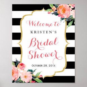 Poster Panneau de Fête de Mariage Floral Noir Moderne à R