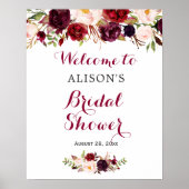 Poster Panneau de Fête de Mariage Floral Rouge de Bourgog (Devant)