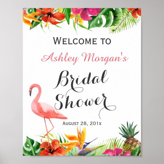 Poster Panneau de Fête de Mariage Floral Tropical Flamant (Devant)