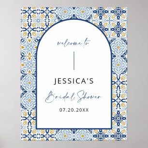 Poster Panneau de Fête de Mariage Méditerranéen Bleu d'Am