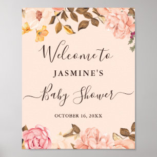 Poster Panneau de Fête de Naissance Fleur Anglaise Élégan