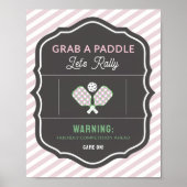 Poster Panneau de fête de pickleball avec rayure rose Pre (Devant)