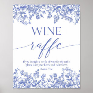 Poster Panneau de Fête des mariées Blue Floral Wine Raffl