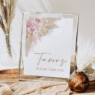 Poster Panneau de Fête des mariées Boho Blush Pampas Flor