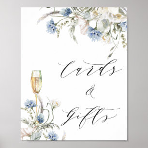 Poster Panneau de Fête des mariées Cartes Florales Bleues