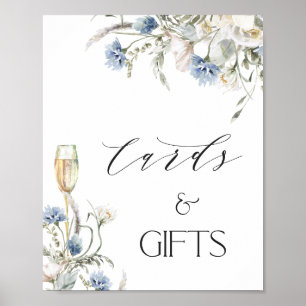 Poster Panneau de Fête des mariées Cartes Florales Bleues