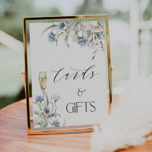Poster Panneau de Fête des mariées Cartes Florales Bleues
