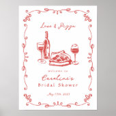 Poster Panneau de Fête des mariées de vin de pizza à la m (Devant)