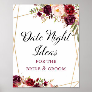 Poster Panneau de Fête des mariées florale Boho Bourgogne