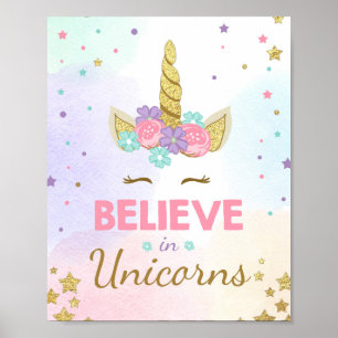 Poster Panneau de fête Licorne Croyez aux licornes annive