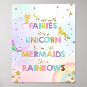 Poster Panneau de fête licorne Danse avec les fées Fille 