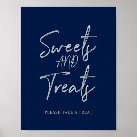 Poster Panneau de fête moderne argent et marine Sweets & (Devant)
