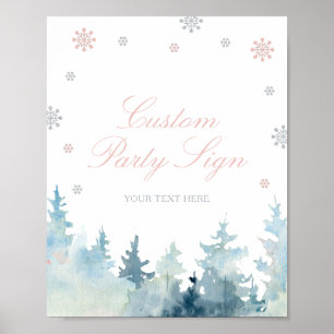 Poster Panneau de fête personnalisé Pink & Silver Winter