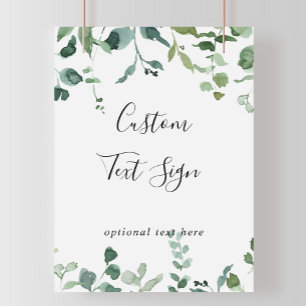 Poster Panneau de feuillage vert de calligraphie de texte
