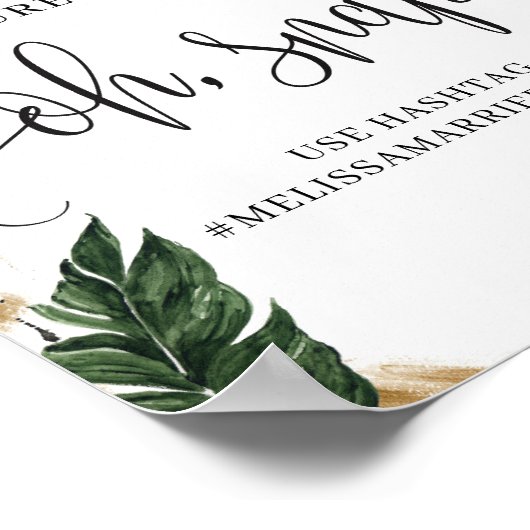 Poster Panneau de feuilles tropicales boho d'été en or oh (Coin)