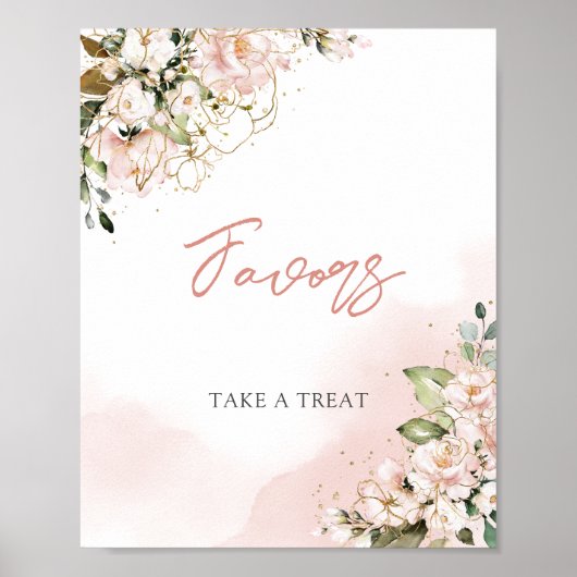 Poster Panneau de fleurs rose pâle moderne doré boho pour (Devant)