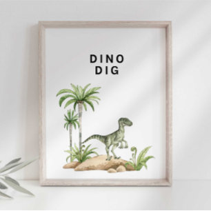 Poster Panneau de fouille de dinosaure jurassique à l'aqu