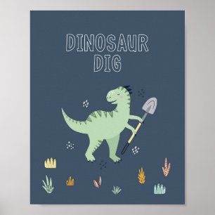 Poster Panneau de fouille de dinosaure mignon