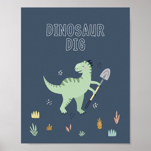 Poster Panneau de fouille de dinosaure mignon (Devant)
