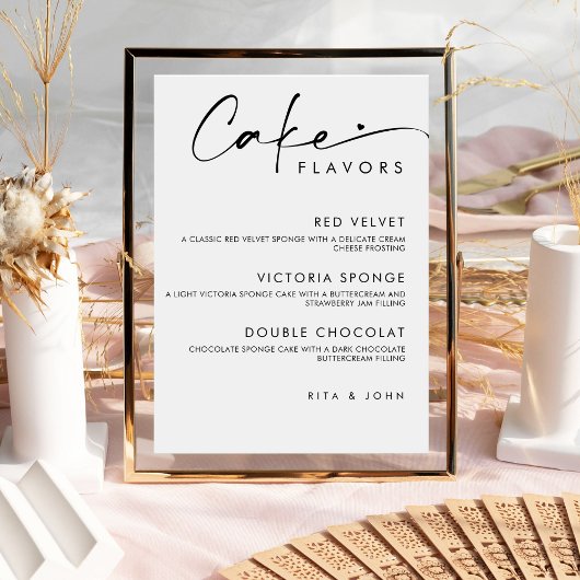 Poster Panneau de gâteau de mariage Chic Moderne Menu