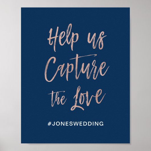 Poster Panneau de hashtag de mariage chic et glamour Navy (Devant)