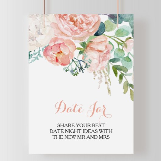 Poster Panneau de jarre de date florale tropicale rose mo