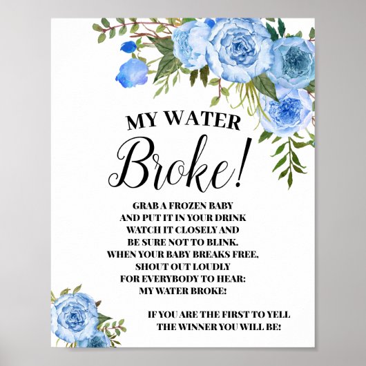 Poster Panneau de jeu Baby shower Blue My Water Broke (Devant)