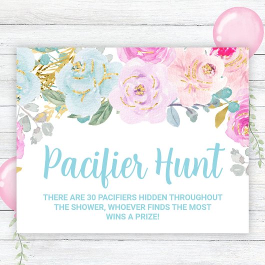Poster Panneau de jeu Baby shower de chasse Floral Bleu