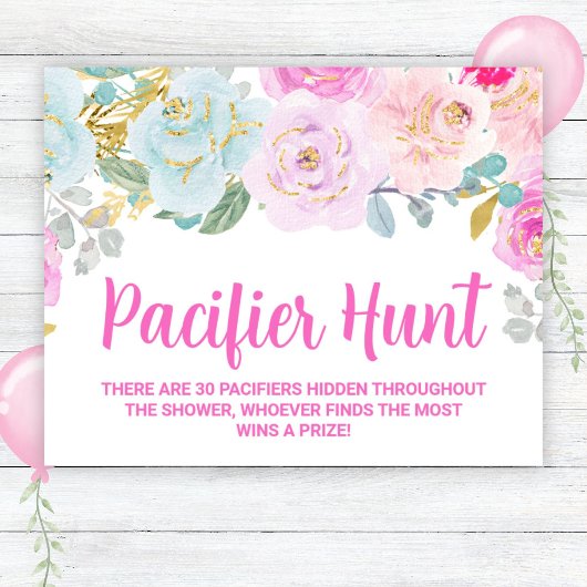 Poster Panneau de jeu Baby shower de chasse Floral rose