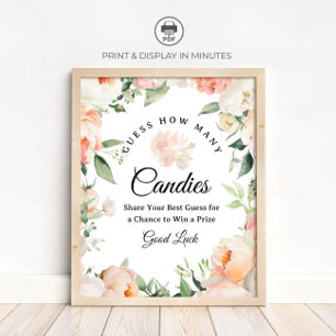 Poster Panneau de jeu de devinette de bonbons Floral Gues