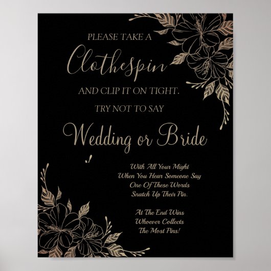 Poster Panneau de jeu de douche de mariage pince à linge  (Devant)