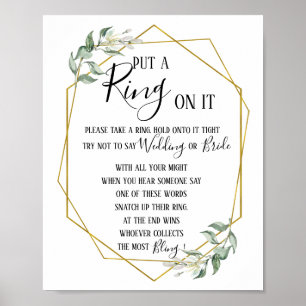 Poster Panneau de jeu de douche de mariée avec verdure "M