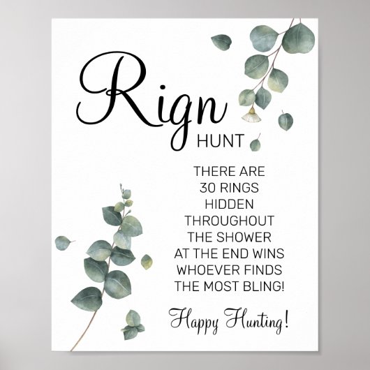 Poster Panneau de jeu de douche de mariée Eucalyptus Ring (Devant)