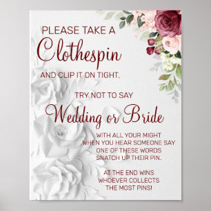 Poster Panneau de jeu de mariage avec pince à linge aquar