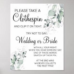 Poster Panneau de jeu de mariage avec pince à linge aquar
