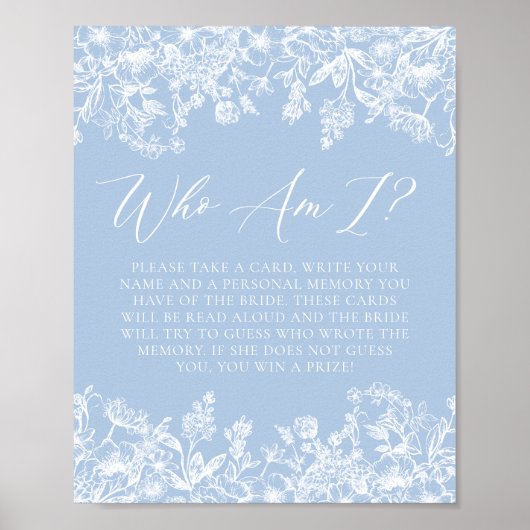 Poster Panneau de jeu Dusty Blue Floral Who Am I Fête des (Devant)