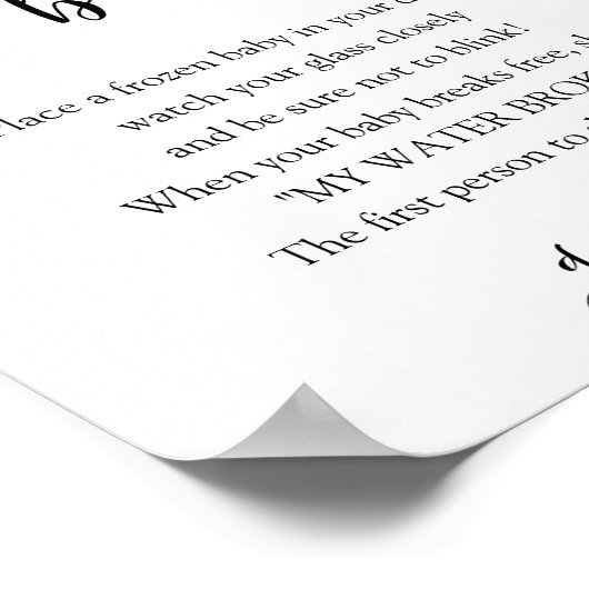 Poster Panneau de jeu Mon Baby shower de rupture d'eau (Coin)