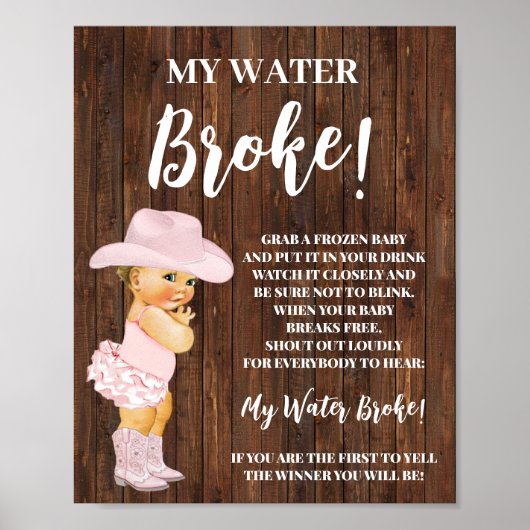 Poster Panneau de jeu My Water Broche Cowgirl Baby shower (Devant)