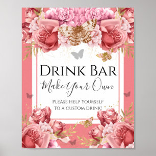 Poster Panneau de la barre de boisson Baby shower papillo