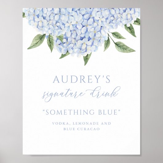 Poster Panneau de la barre de boisson Blue Hydrangea Sign (Devant)