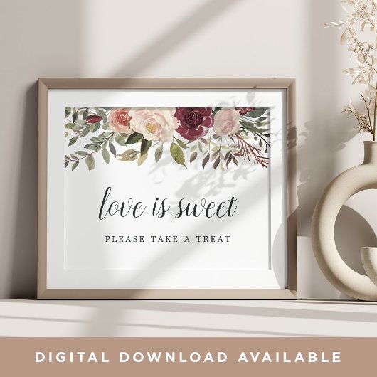 Poster Panneau de la barre de dessert du Mariage à fleurs