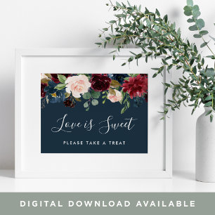 Poster Panneau de la barre de dessert du Mariage en fleur