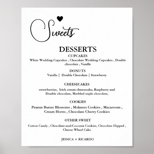 Poster Panneau de la barre de desserts mariage minimalist (Devant)